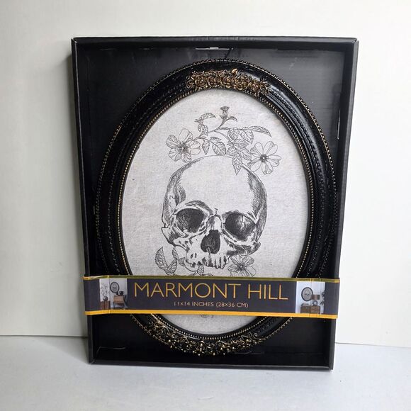 Halloween Marmont Hill Skull With Flowers Oval Framed Wall Art Decor - NEW - Picture 1 of 3